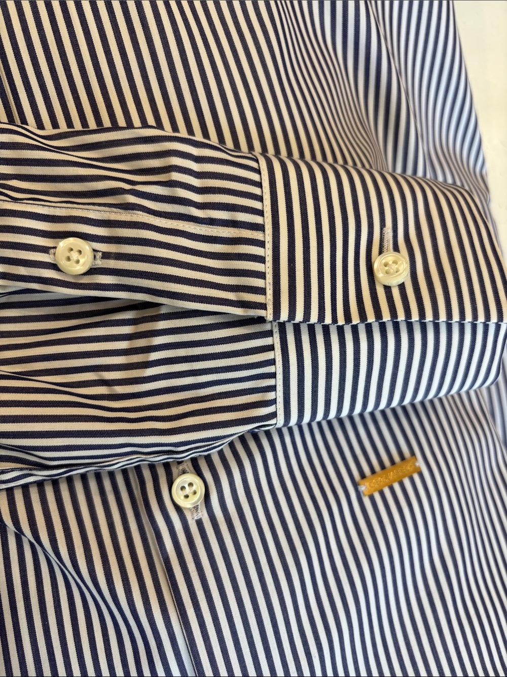 DSQUARED2 Blue White Stripe Dress Shirt Slim Fit Cotton EU46 US36 Cocktail - Picture 12 of 16